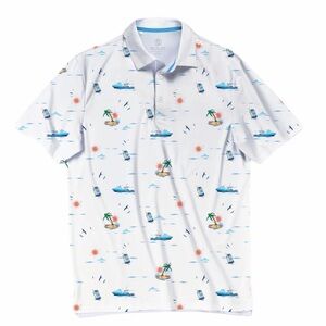 SCALES GEAR Men Sz Large Offshore Clubhouse Collection White BOOZE CRUZ POLO